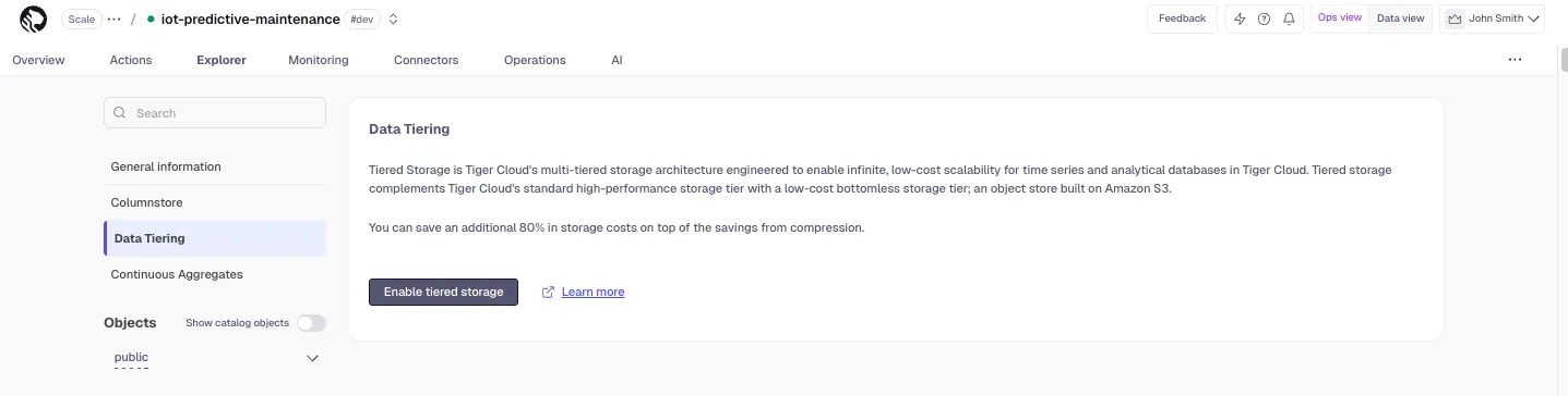 Enabling tiered storage in Tiger Console